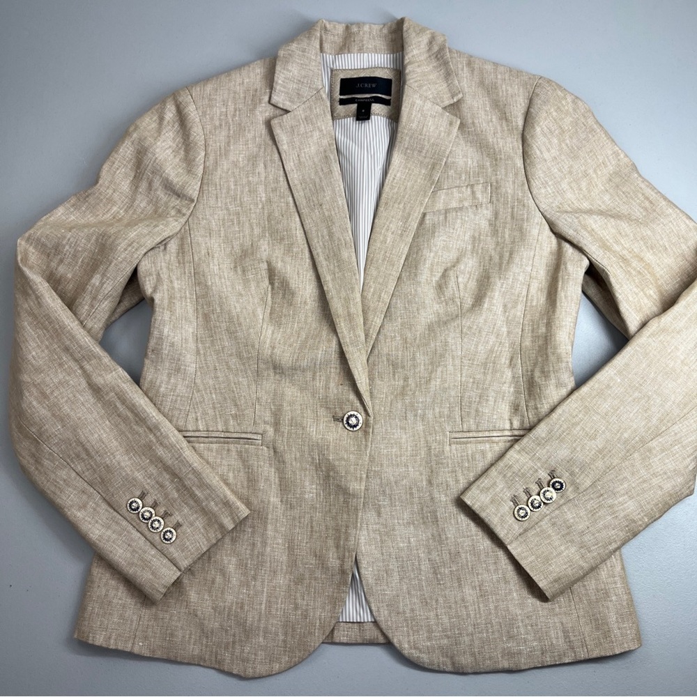 J. Crew Women's Beige Linen Blend Blazer